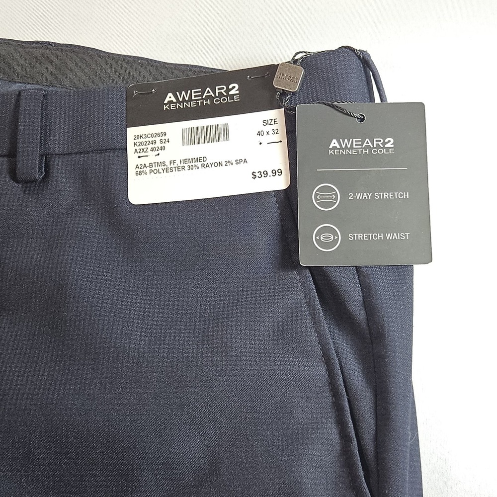 Kenneth‎ Cole Men's AWear2 Hemmed Dress Pants Blue Size 40x32 Slacks Trousers